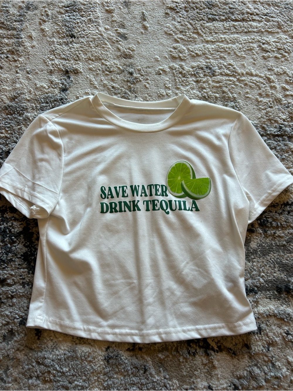 Women’s White Tee with Green Lime Graphic - Save Water Drink Tequila